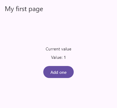独立Flutter页面:按一次Add one后显示Value 1
